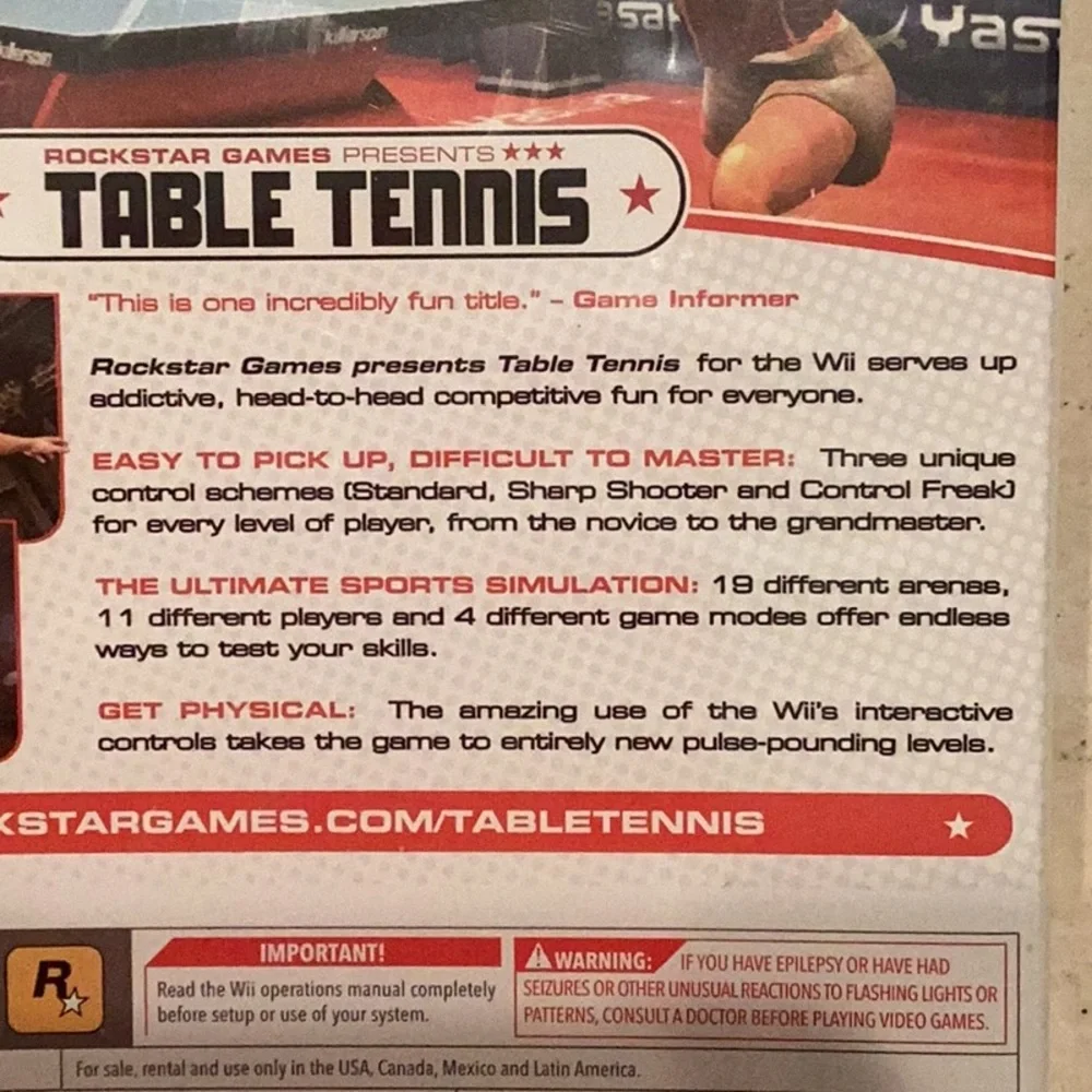 Table Tennis Nintendo Wii Game New & 2 Ping Pong Paddles Rockstar